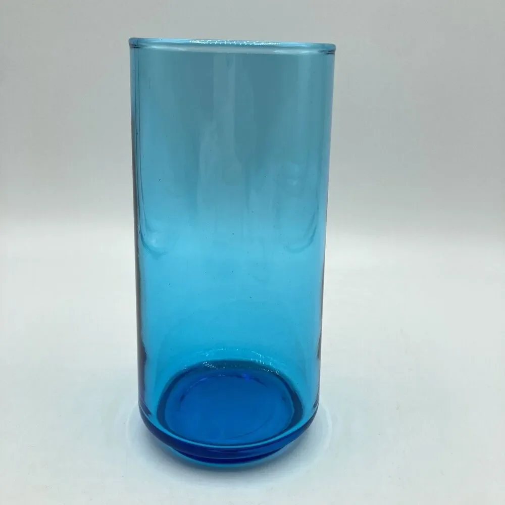 4 Set Vintage Hand Blown Aqua Blue Tumblers Coolers Highball Glasses 16oz 5 7/8